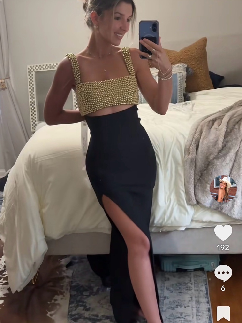 Bella Barnett Gold Beaded Black Bandage Dress